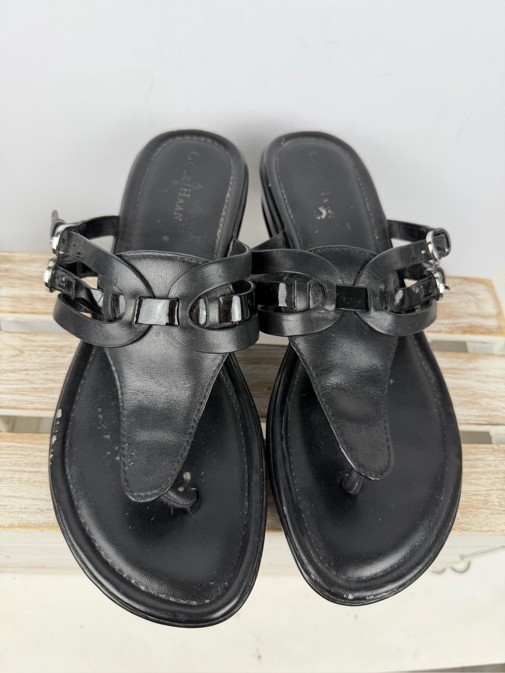 Cole Haan Nike Air Melissa leather wedge thong sandals side buckles size 8B